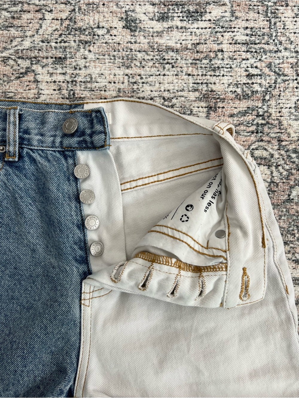 PacSun Two Tone Colorblock Straight Leg Jeans Raw Hem Womens 0 100% Cotton - Picture 10 of 14